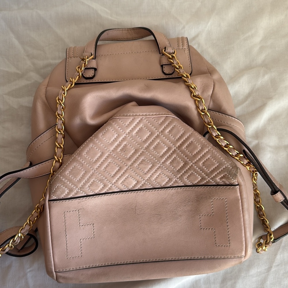 TORY BURCH Fleming Backpack Front Zip Pocket SHELL PINK - Picture 5 of 8